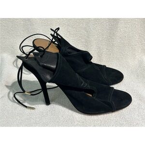 Aquazzura Firenze Sexy Thing 105 Sandals Heels Black Cutout Suede SZ 36.5/US 6